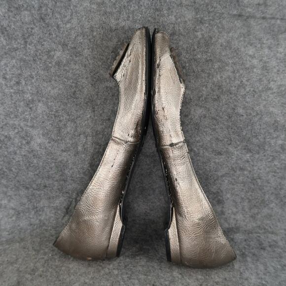 Madeline Stuart Shoes Women 8 Flats Slip On Peep Toe Metallic Loafer Gray Quincy - Picture 10 of 13